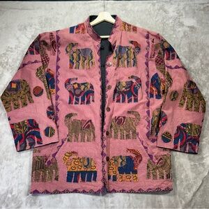 Boho Elephant patchwork jacket coat pink tribal ethnic reversible hippie SZ L-XL